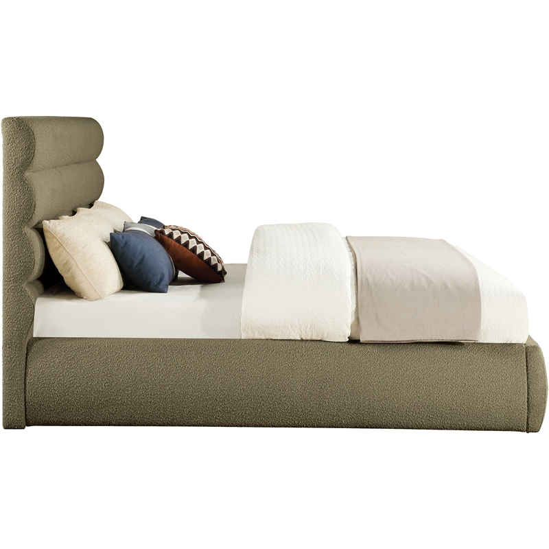 Meridian Furniture Adam Olive Boucle Fabric King Bed