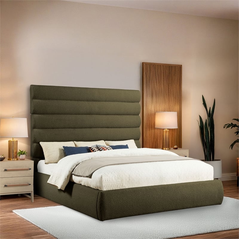 Meridian Furniture Adam Olive Boucle Fabric King Bed
