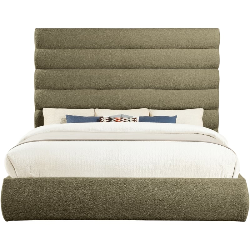 Meridian Furniture Adam Olive Boucle Fabric King Bed