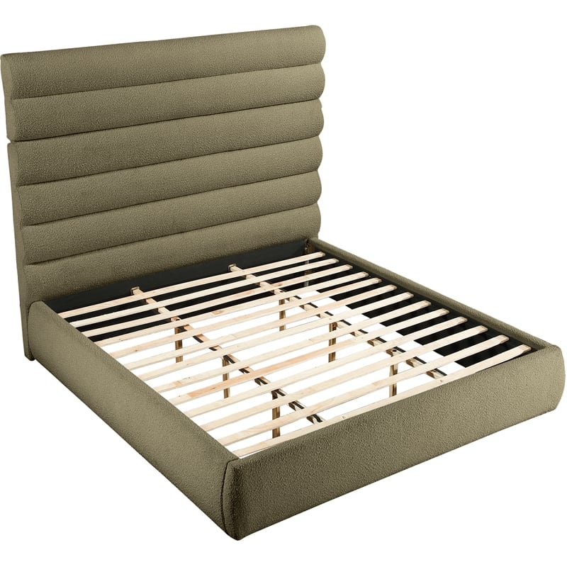 Meridian Furniture Adam Olive Boucle Fabric King Bed