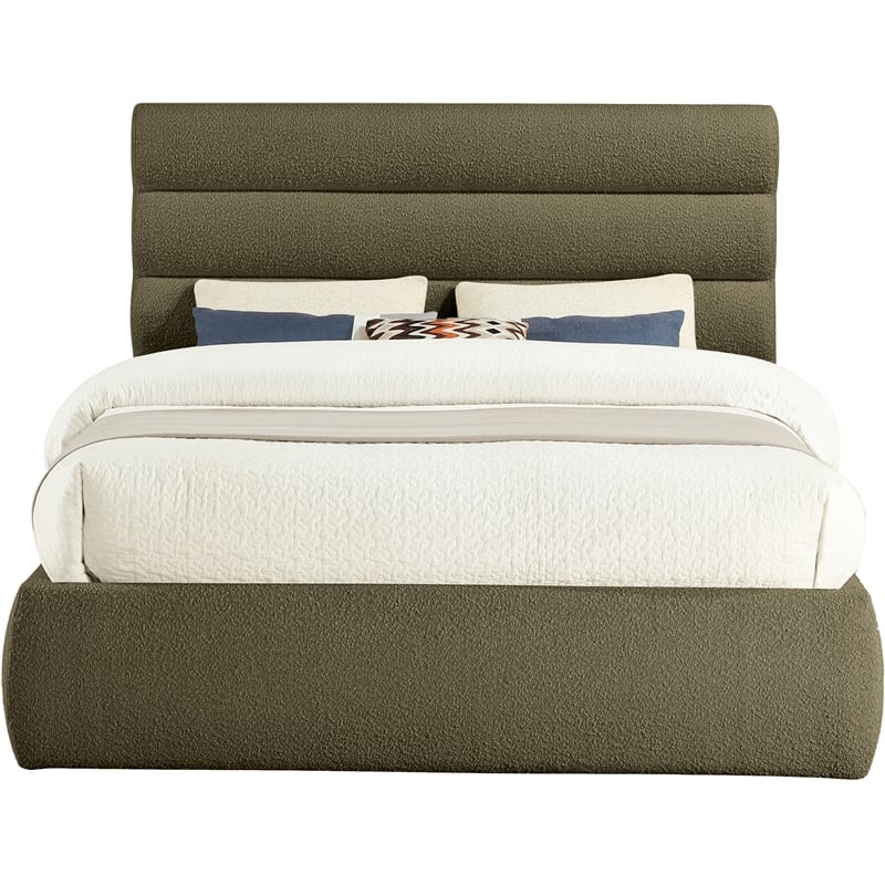 Meridian Furniture Adam Olive Boucle Fabric Queen Bed