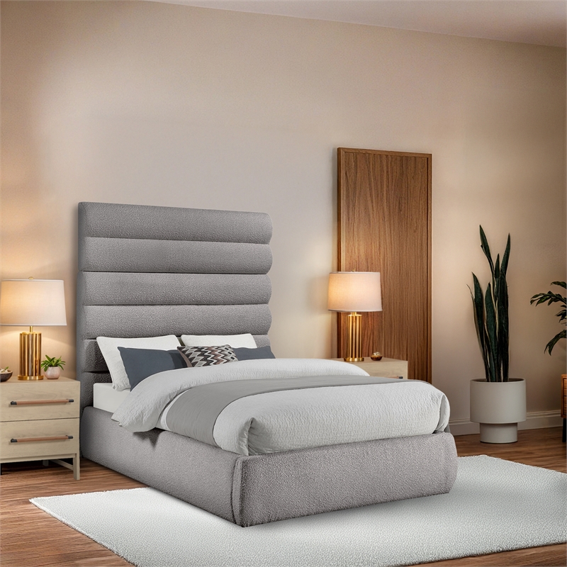 Meridian Furniture Adam Taupe Boucle Fabric Full Bed
