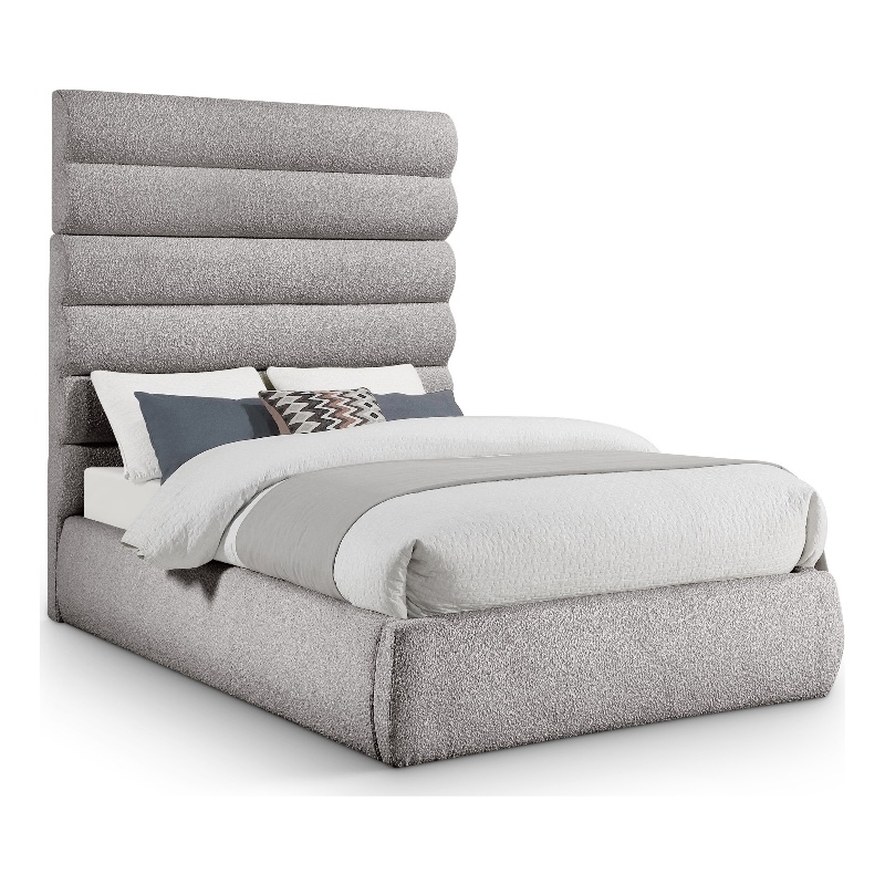 Meridian Furniture Adam Taupe Boucle Fabric Full Bed