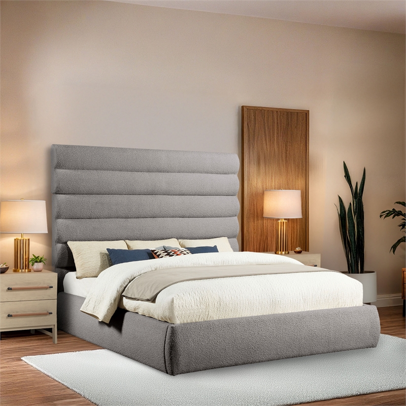 Meridian Furniture Adam Taupe Boucle Fabric King Bed