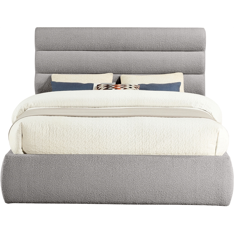 Meridian Furniture Adam Taupe Boucle Fabric Queen Bed