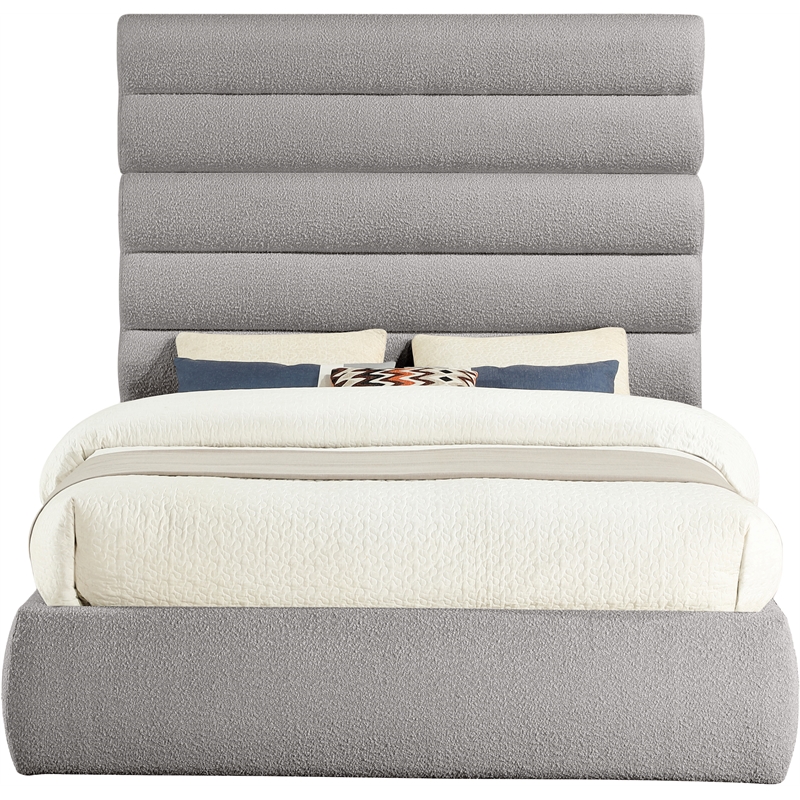 Meridian Furniture Adam Taupe Boucle Fabric Queen Bed