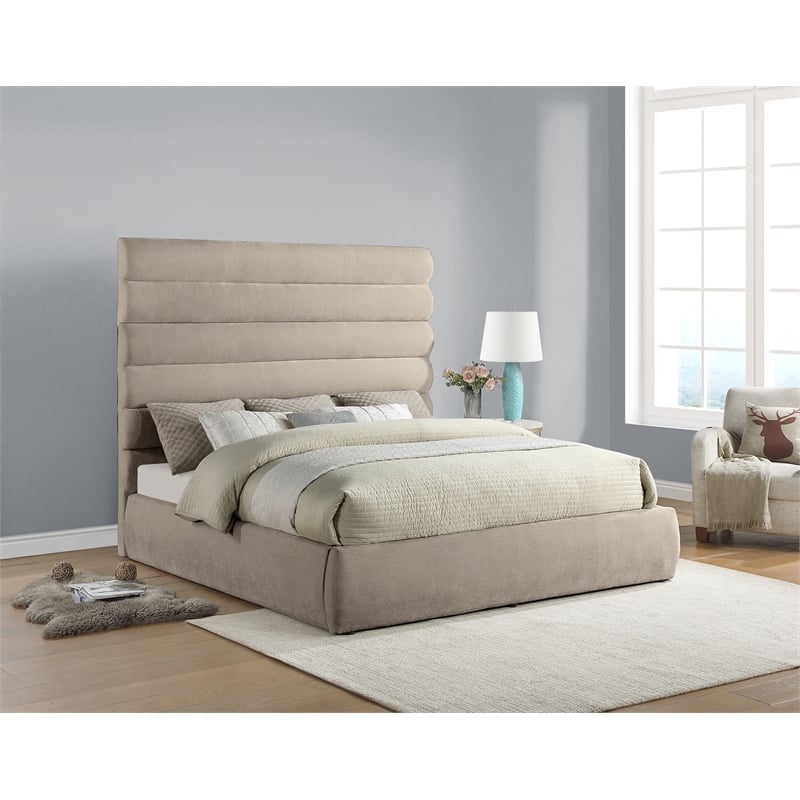 Meridian Furniture Adam Beige Chenille Fabric King Bed