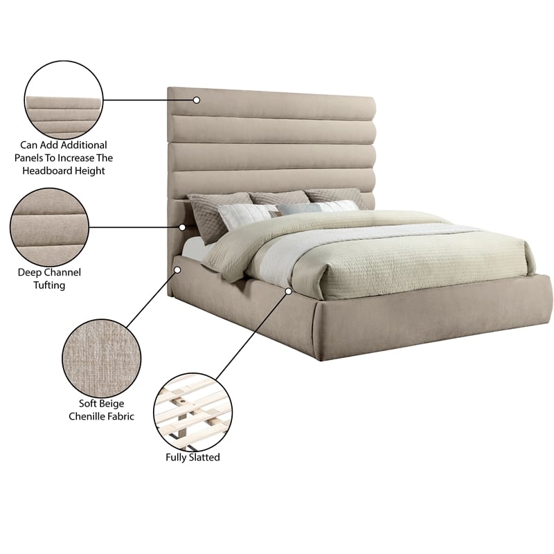 Meridian Furniture Adam Beige Chenille Fabric King Bed