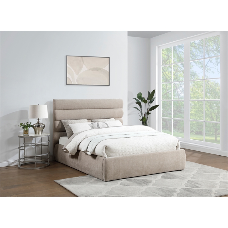Meridian Furniture Adam Beige Chenille Fabric Queen Bed