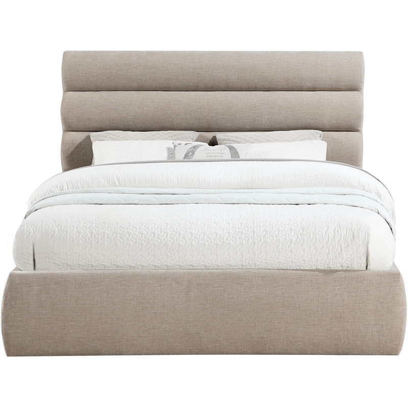 Meridian Furniture Adam Beige Chenille Fabric Queen Bed