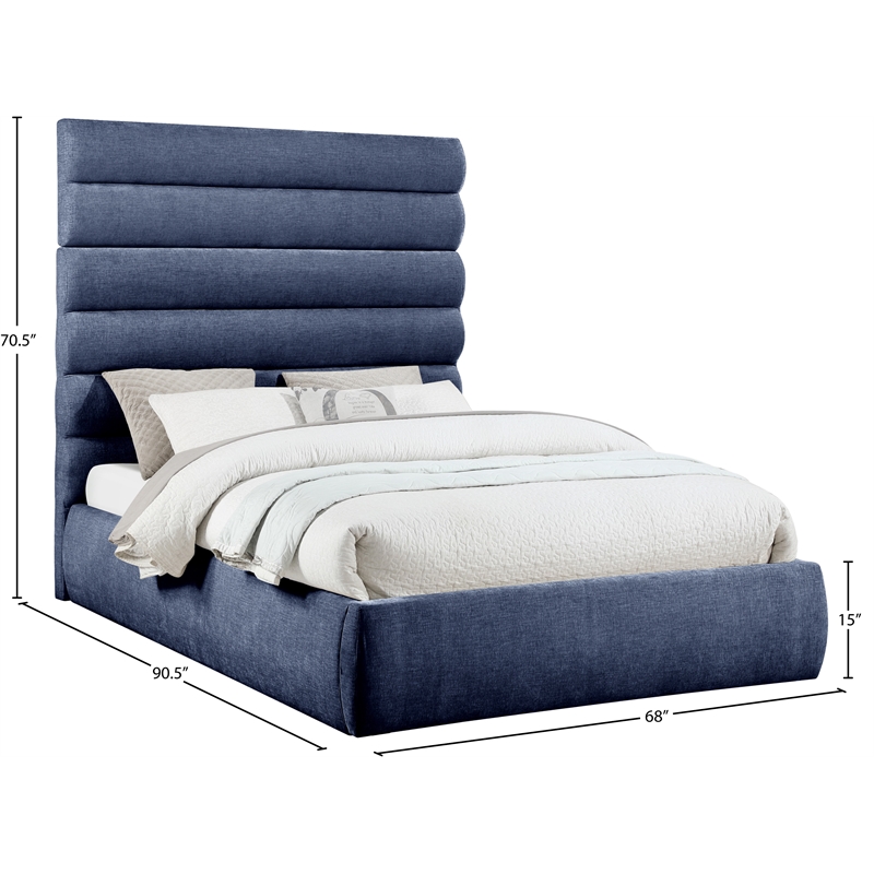 Meridian Furniture Adam Navy Chenille Fabric Queen Bed