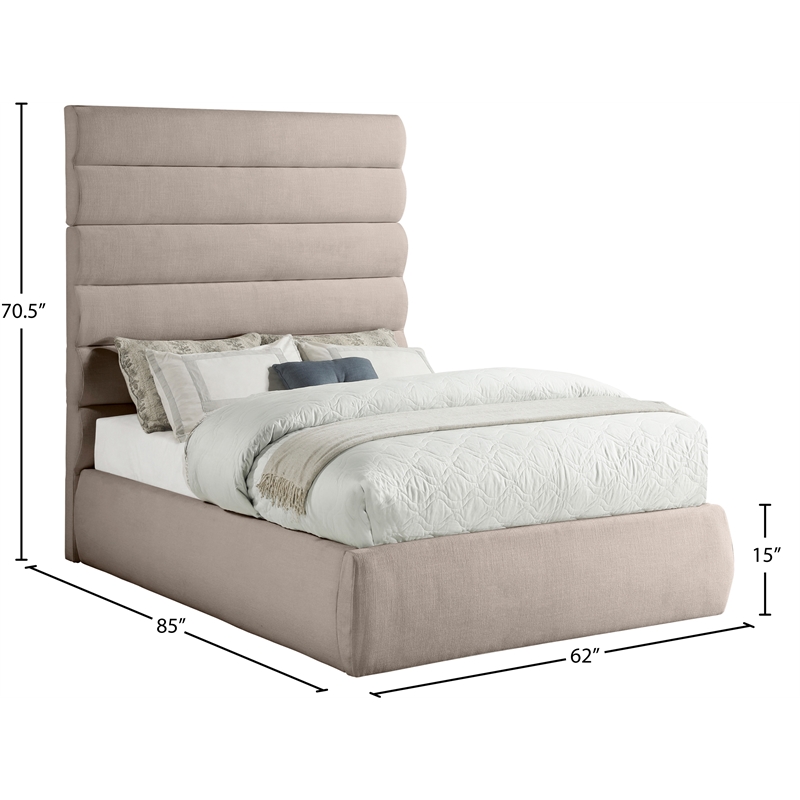 meridian furniture adam beige linen textured fabric full bed