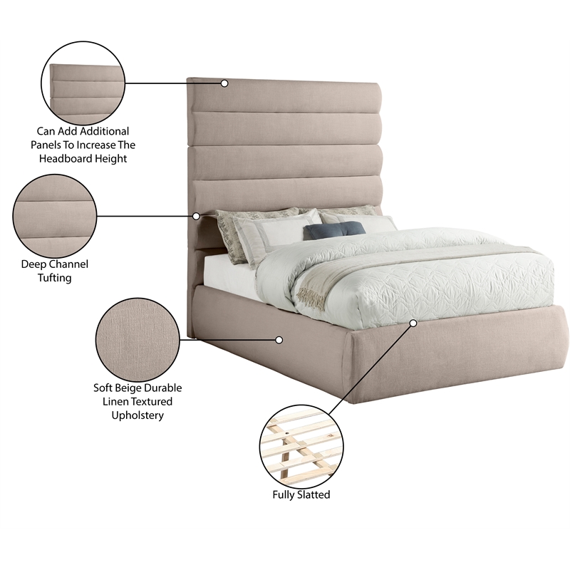 meridian furniture adam beige linen textured fabric full bed