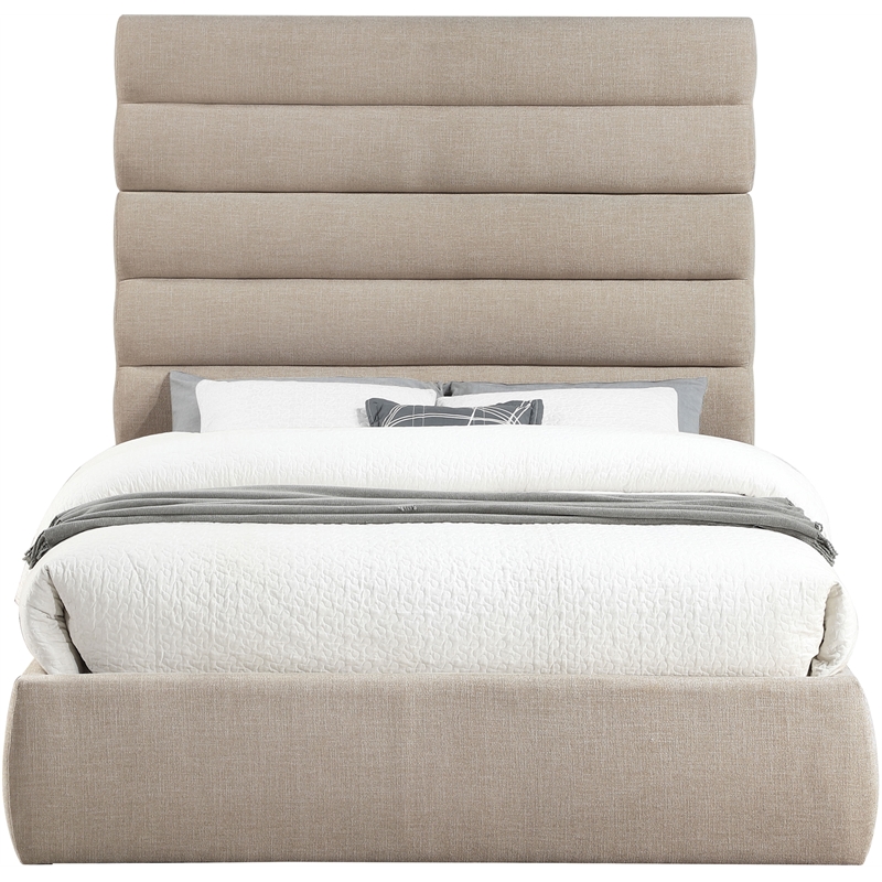 Meridian Furniture Adam Beige Linen Textured Fabric Queen Bed
