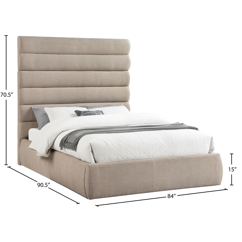 Meridian Furniture Adam Beige Linen Textured Fabric Queen Bed
