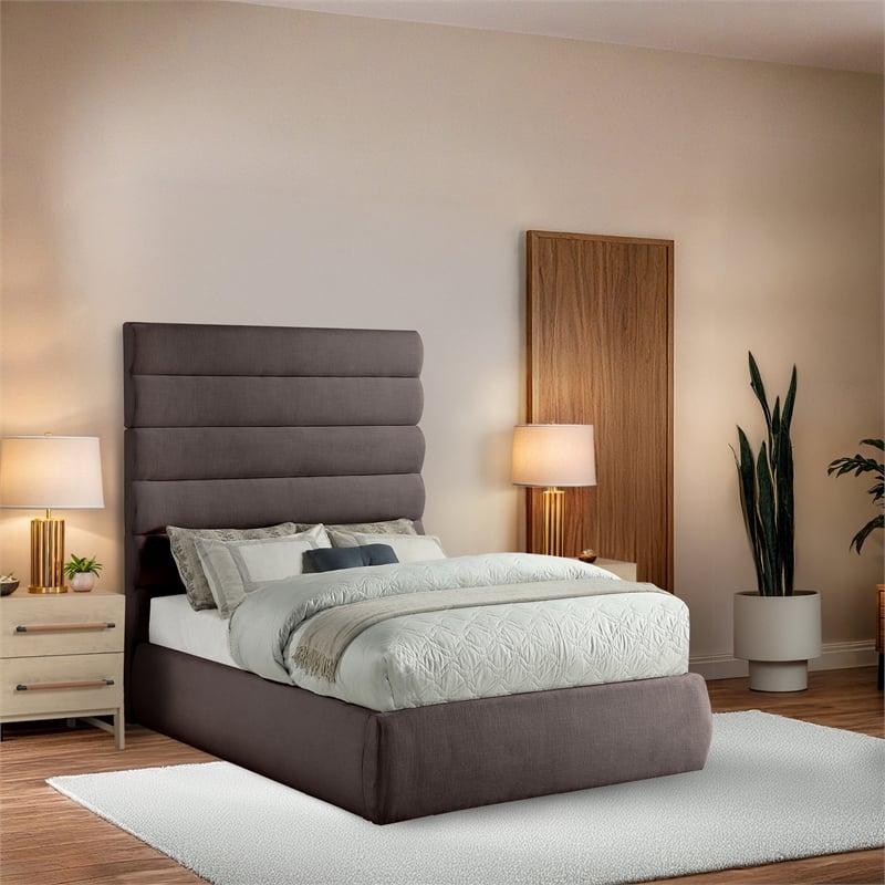 Meridian Furniture Adam Brown Linen Textured Fabric Full Bed