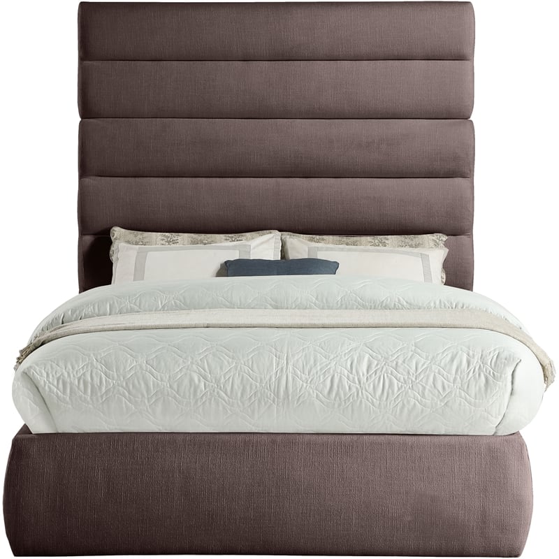 Meridian Furniture Adam Brown Linen Textured Fabric Full Bed