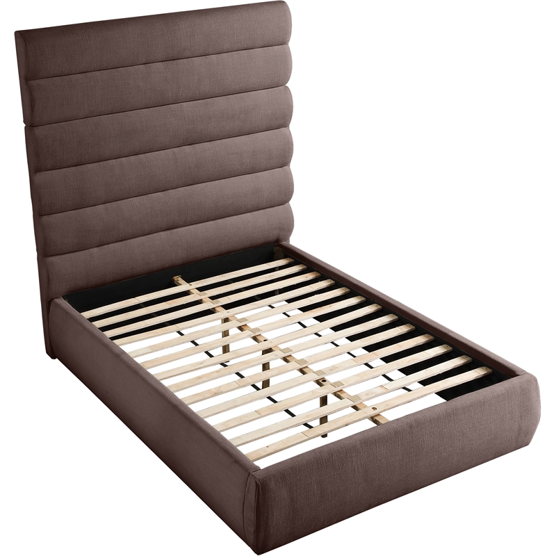Meridian Furniture Adam Brown Linen Textured Fabric Full Bed