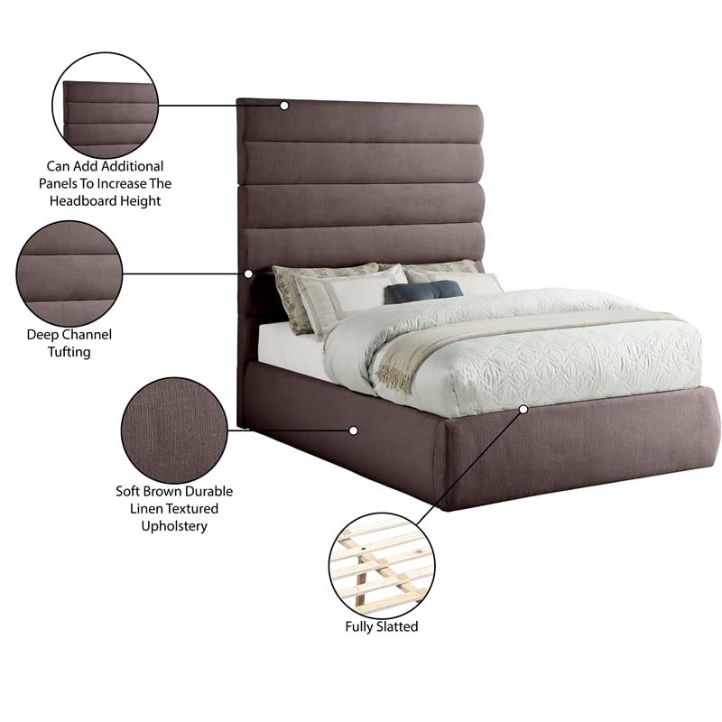 Meridian Furniture Adam Brown Linen Textured Fabric Full Bed