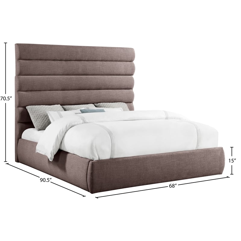 Meridian Furniture Adam Brown Linen Textured Fabric King Bed