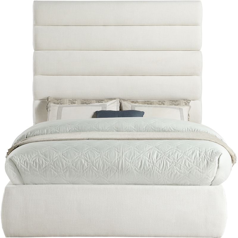 Meridian Furniture Adam Cream Linen Textured Fabric Full Bed