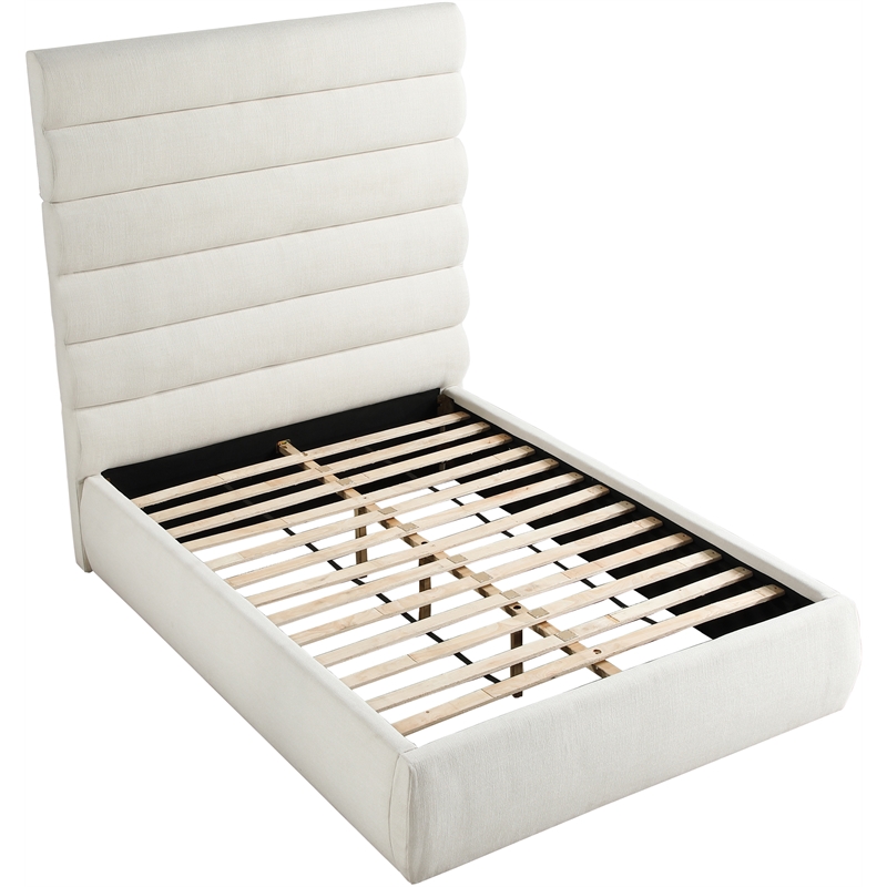 Meridian Furniture Adam Cream Linen Textured Fabric Full Bed