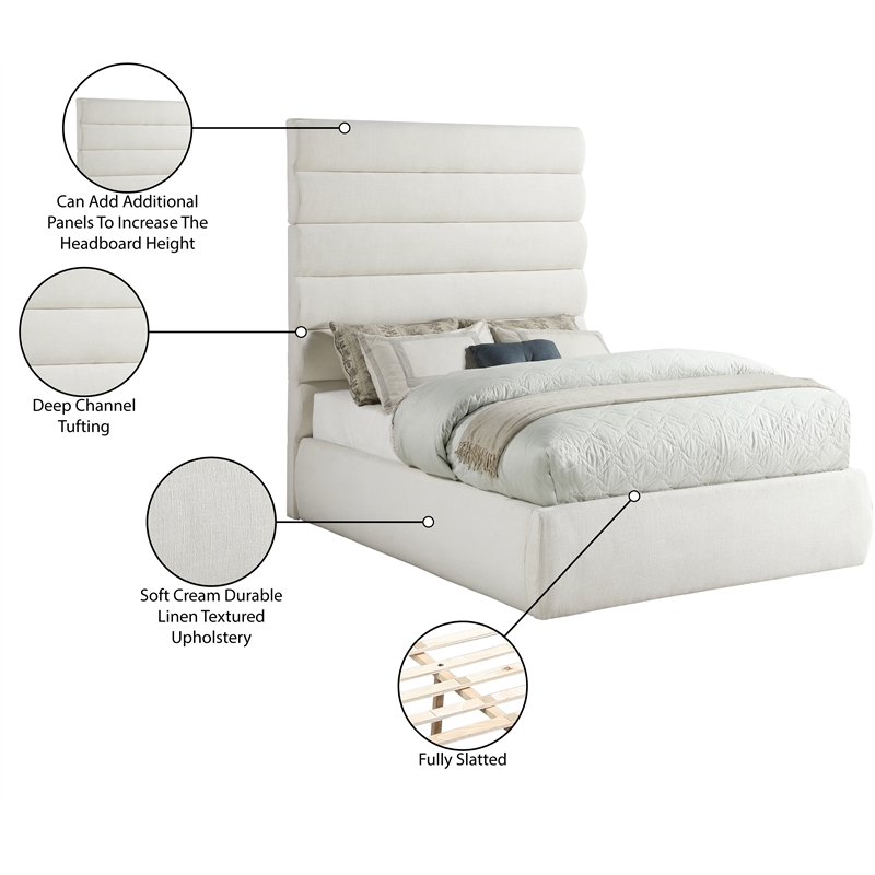 Meridian Furniture Adam Cream Linen Textured Fabric Full Bed