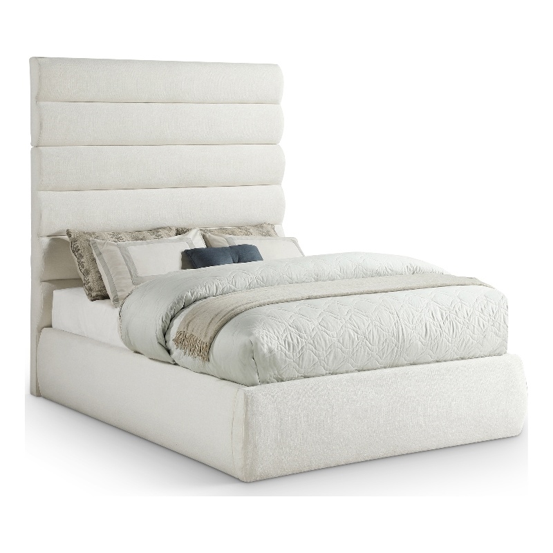 Meridian Furniture Adam Cream Linen Textured Fabric Full Bed