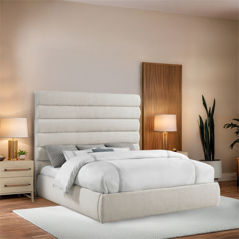 Meridian Furniture Adam Cream Linen Textured Fabric King Bed
