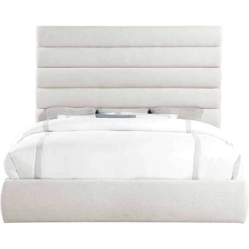 Meridian Furniture Adam Cream Linen Textured Fabric King Bed