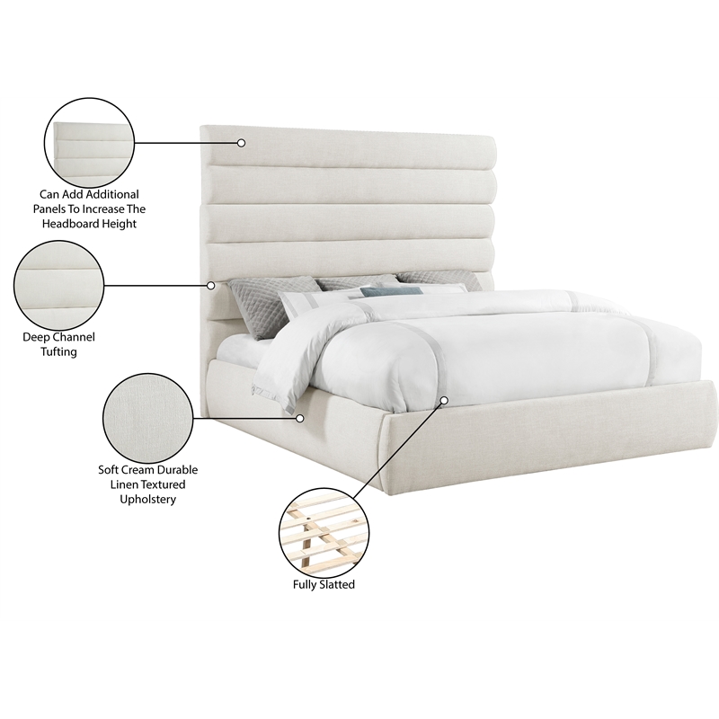 Meridian Furniture Adam Cream Linen Textured Fabric King Bed