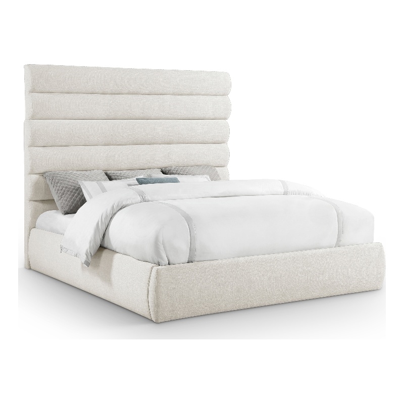 Meridian Furniture Adam Cream Linen Textured Fabric King Bed
