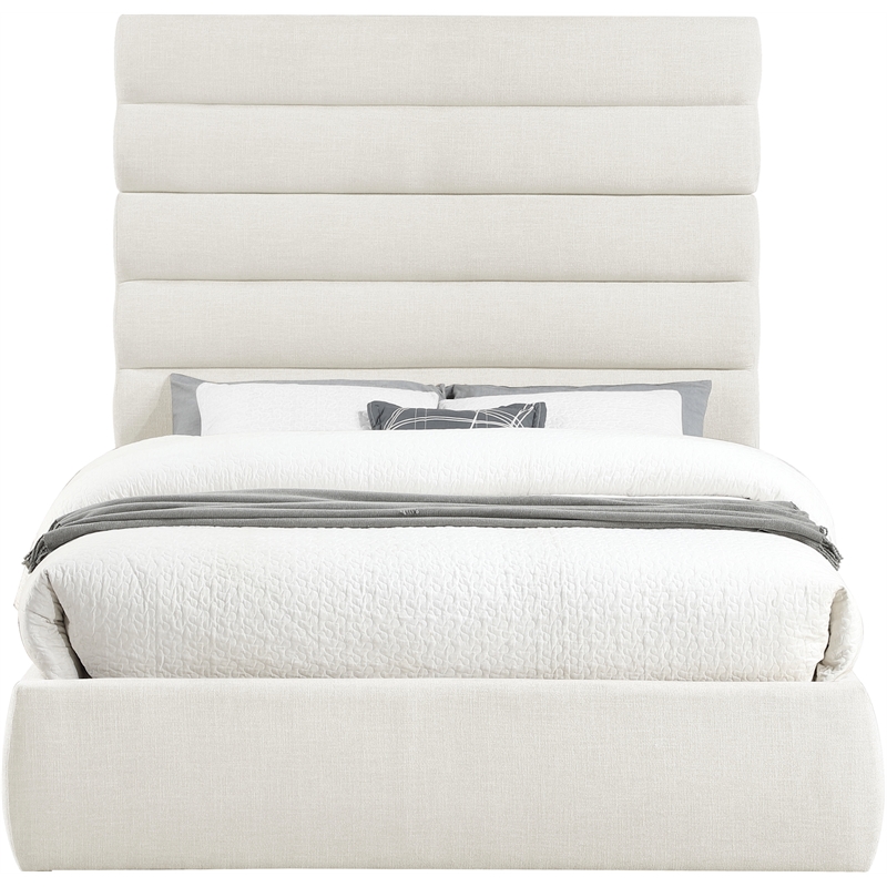 Meridian Furniture Adam Cream Linen Textured Fabric Queen Bed
