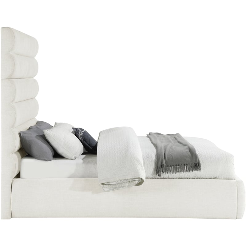 Meridian Furniture Adam Cream Linen Textured Fabric Queen Bed