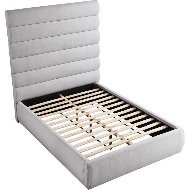 Meridian Furniture Adam Grey Linen Textured Fabric Full Bed