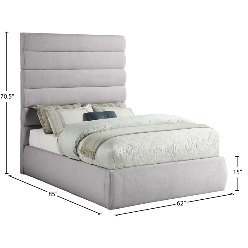 Meridian Furniture Adam Grey Linen Textured Fabric Full Bed