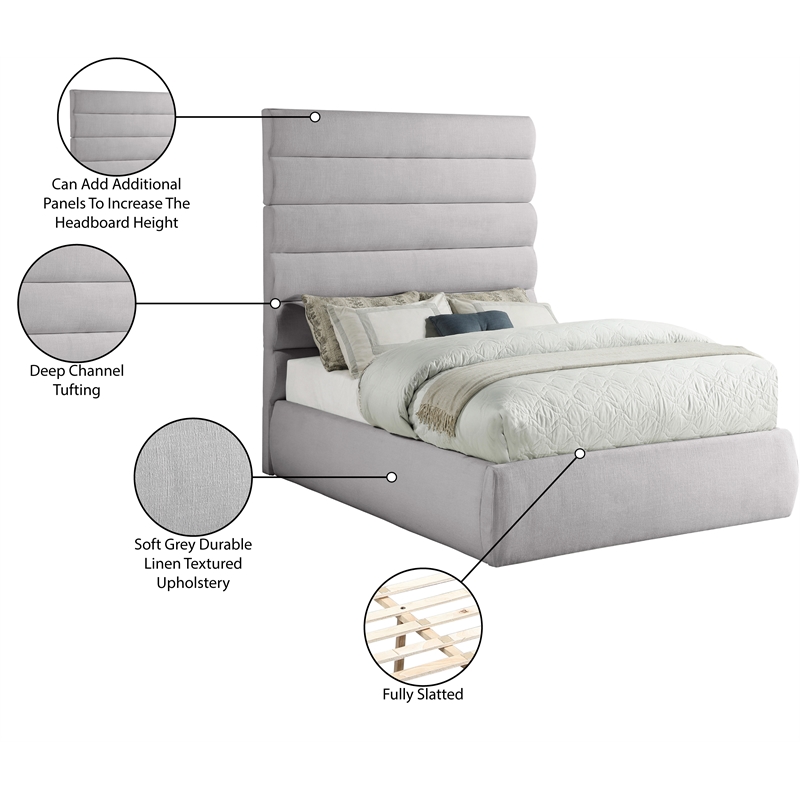 Meridian Furniture Adam Grey Linen Textured Fabric Full Bed