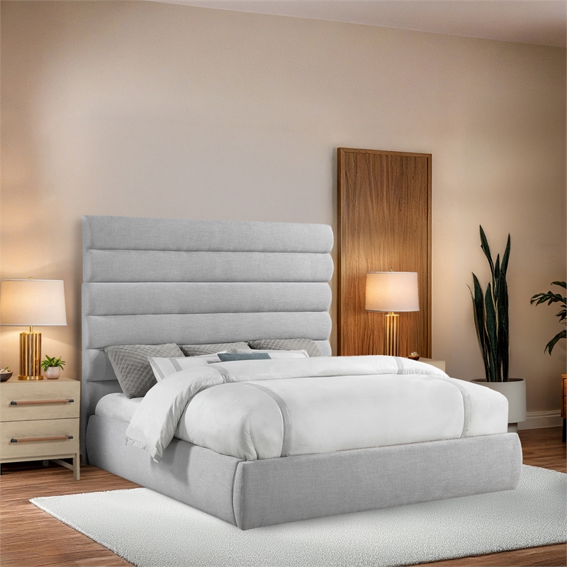 Meridian Furniture Adam Grey Linen Textured Fabric King Bed