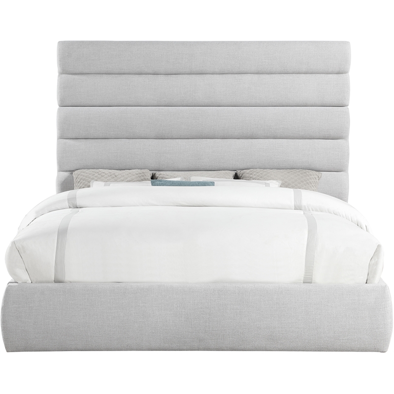 Meridian Furniture Adam Grey Linen Textured Fabric King Bed