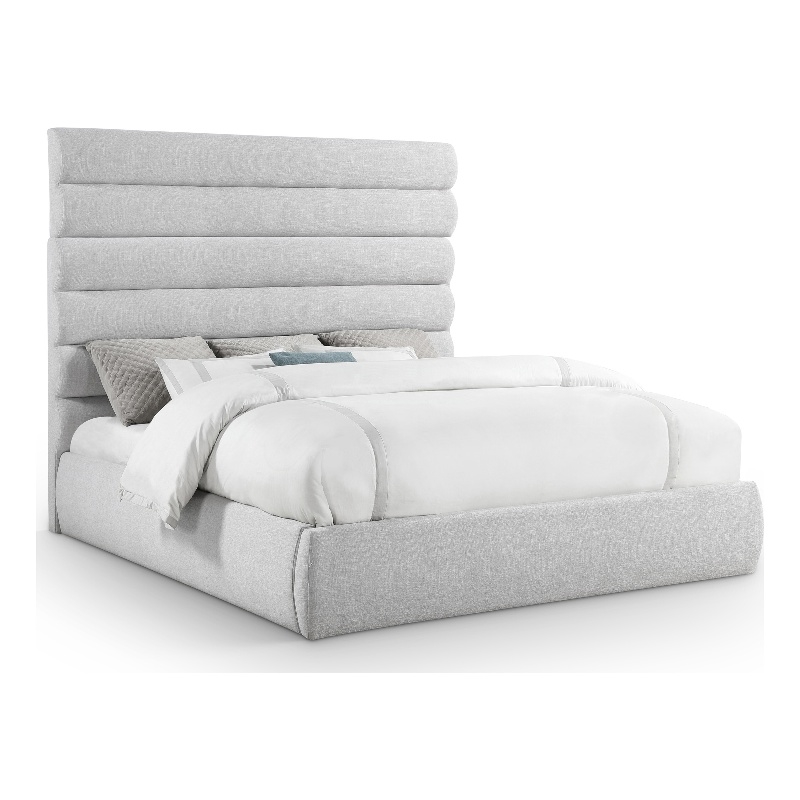 Meridian Furniture Adam Grey Linen Textured Fabric King Bed