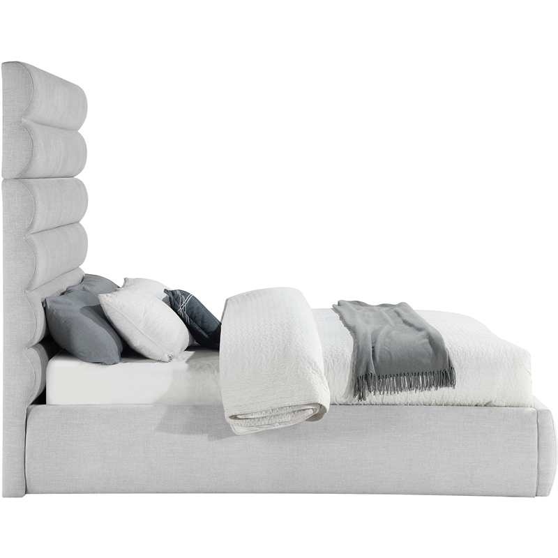 Meridian Furniture Adam Grey Linen Textured Fabric Queen Bed