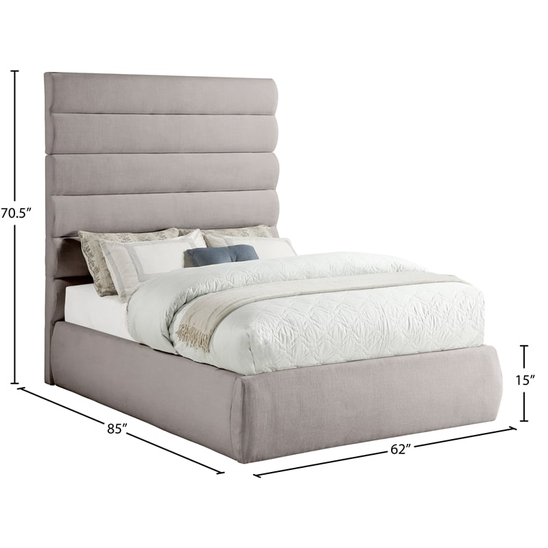 Meridian Furniture Adam Taupe Linen Textured Fabric Full Bed