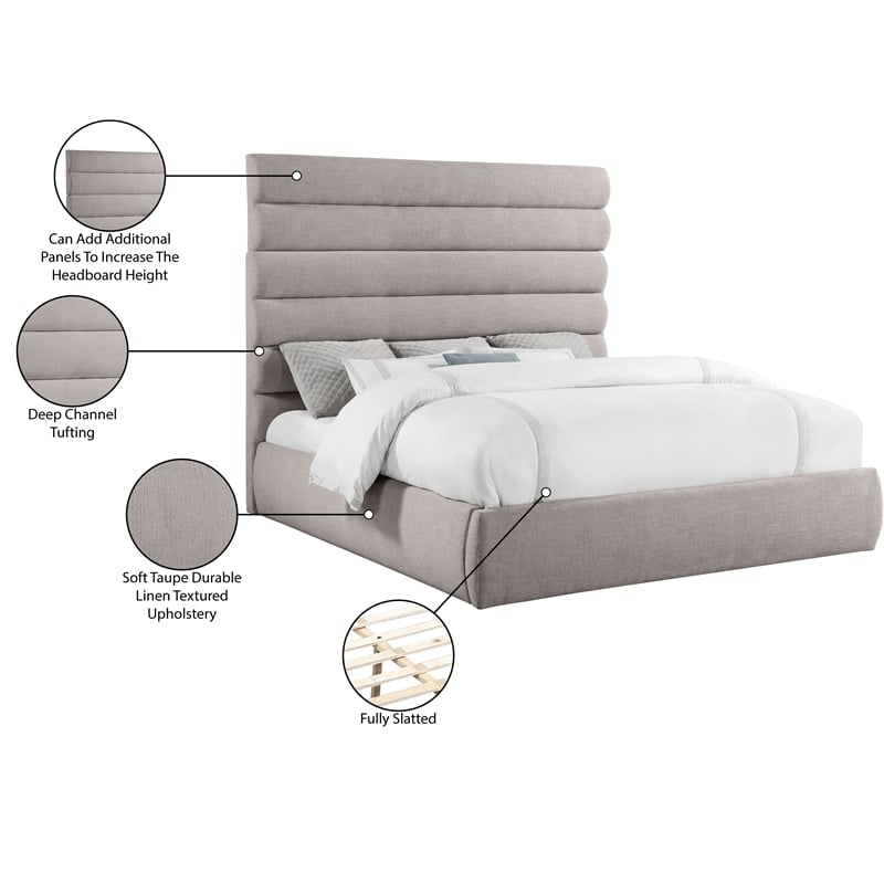 Meridian Furniture Adam Taupe Linen Textured Fabric King Bed