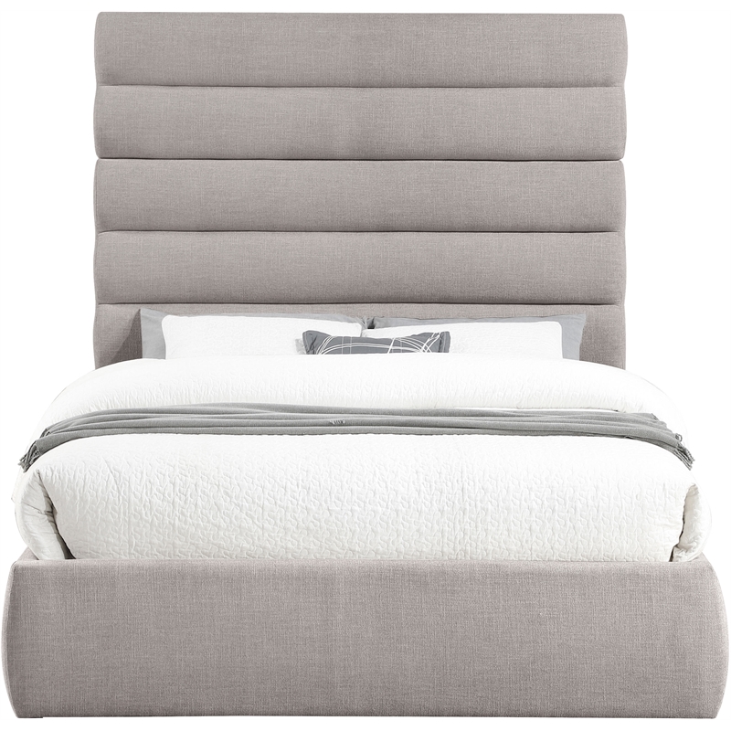 Meridian Furniture Adam Taupe Linen Textured Fabric Queen Bed