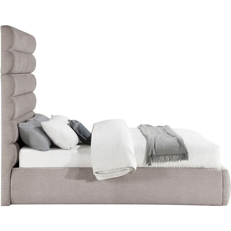 Meridian Furniture Adam Taupe Linen Textured Fabric Queen Bed