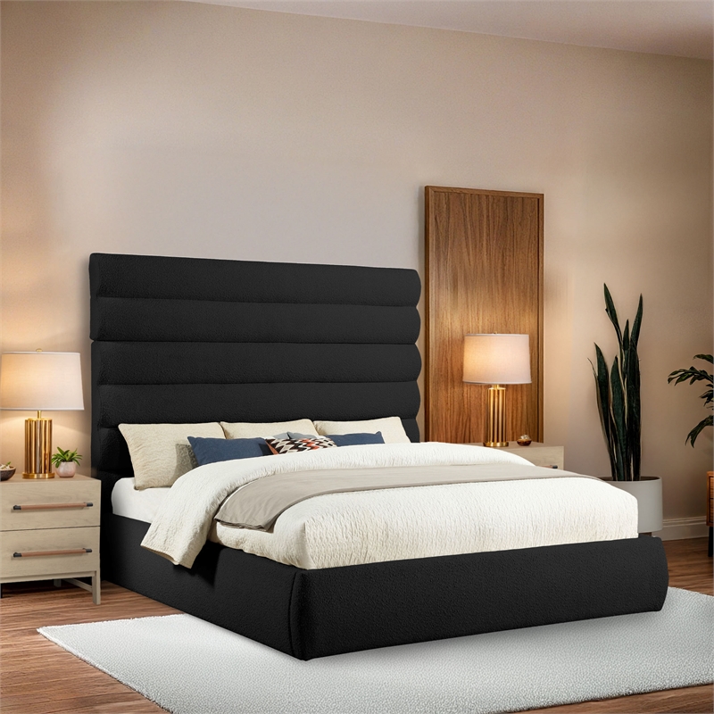 Meridian Furniture Adam Black Boucle Fabric King Bed