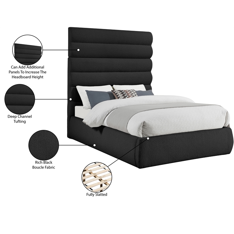 Meridian Furniture Adam Black Boucle Fabric King Bed