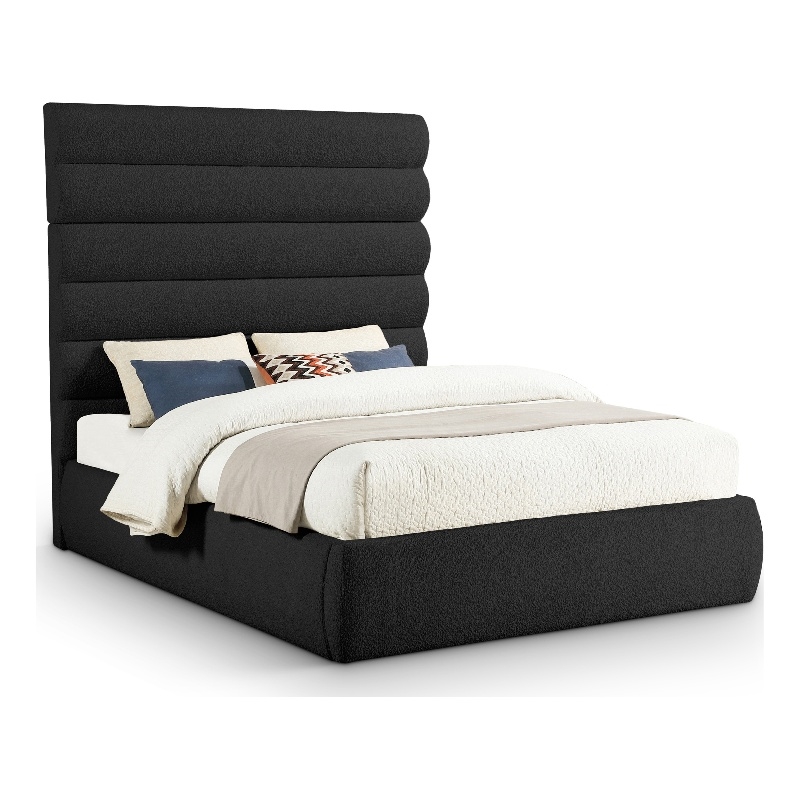 Meridian Furniture Adam Black Boucle Fabric Queen Bed