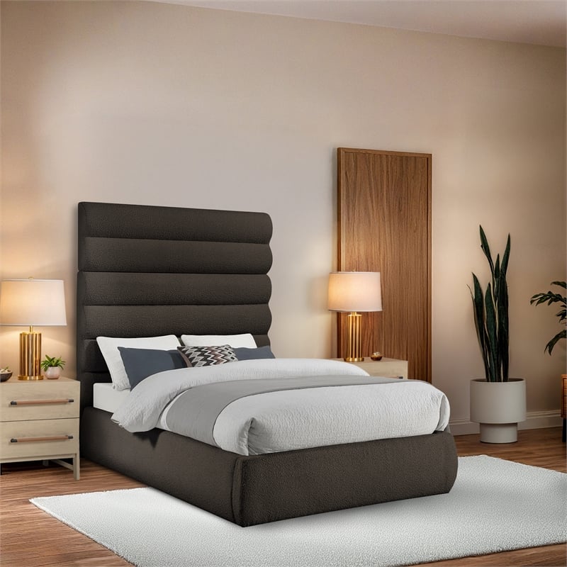 Meridian Furniture Adam Brown Boucle Fabric Full Bed