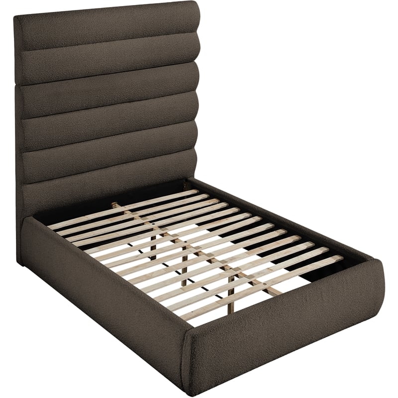 Meridian Furniture Adam Brown Boucle Fabric Full Bed